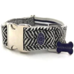 Hugo & Hudson Herringbone Dog Collar In Navy