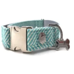 Hugo & Hudson Herringbone Dog Collar In Aqua