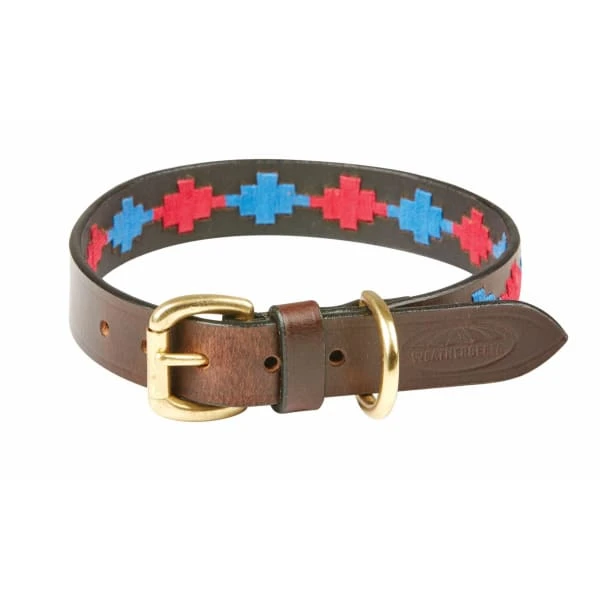 Weatherbeeta Polo Leather Dog Collar Beaufort Brown/Pink/Blue 2 Weatherbeeta Polo Leather Dog Collar Beaufort Brown/Pink/Blue - Image 2